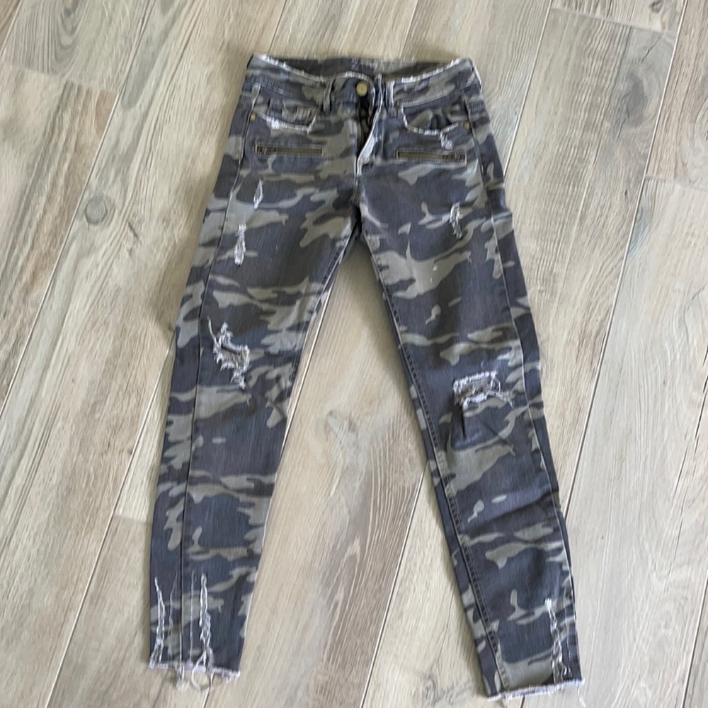 Zara Camo Moto Jeans Frayed 26 4